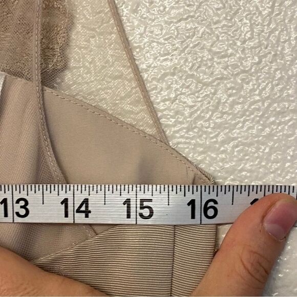 OLEG CASSINI beige biscotti illusion lace formal dress bridesmaid wedding gown 4 - Picture 12 of 16